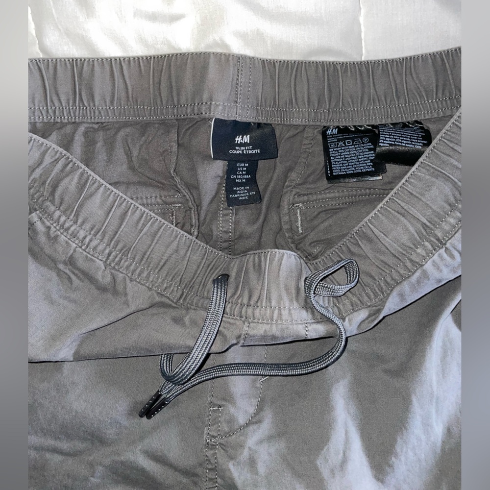 H&M Charcoal Gray Drawstring-Waist Pants Slim Fit Cargo